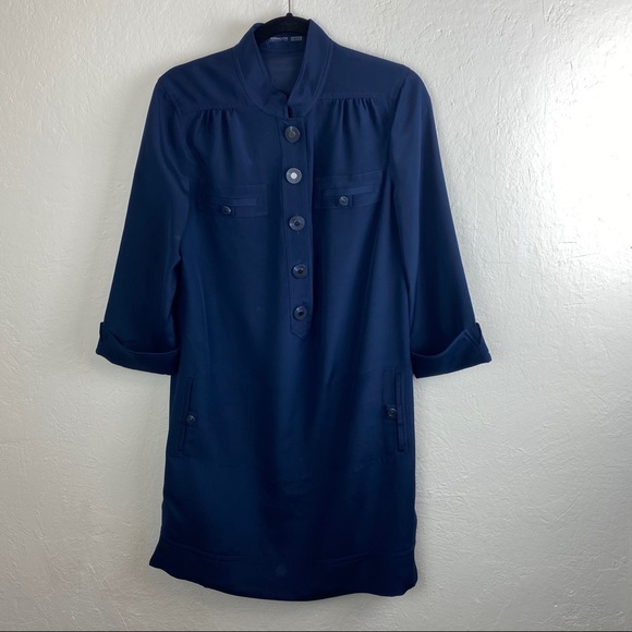 Magaschoni Dresses & Skirts - Magaschoni Silk Shirt dress Navy Size 12